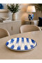 Navy Blue Striped Ceramic Presentation Set |   Cake Pan, Layered Cookie Tray and Serving Plate Gold - Feray Home - 5