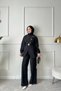 Women's Hijab Suit with Button Detail and Belted Two-Piece Set – Stylish & Modern Combination (Plum, Khaki, Black) - 7