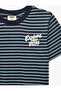 Crew Neck Short Sleeve Printed Cotton Striped T-Shirt - 6