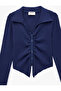 Drawstring Zippered Cotton Long Sleeve Polo Collar T-Shirt - 6