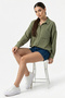 Women's Single Pocket Oversize Linen Shirt 1073 - A.Khaki - 4