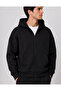 Men's Black Hooded Zip-Up Oversized Brushed Inside Printed Sweatshirt Winter School Cardigan - 3