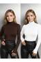 2 Pcs Round Neck Women's Long Sleeve Fingered Stretch Fabric Bodysuit