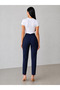 Women's Navy Blue Double-Breasted High-Waist Carrot Pants (100% Viscose) - 3