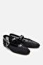 Women's Leather Black Mesh Ballerinas - 2