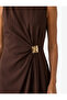 Crepe Fabric Metal Accessory Detailed Draped Sleeveless Crew Neck Long Dress - 4