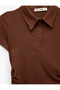 Modal Fabric Buttoned Short Sleeve Draped Polo Collar T-Shirt - 7