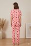 Summer Lycra Pomegranate Color Heart Patterned Women's Shirt Collar Buttoned Pajama Set - 5