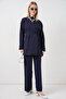 Women's Side-Tie Jacket and Trousers Two-Piece Set 30099 - Navy Blue