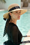 Polka Dot Ribbon Detail Straw Hat 2136 Beige