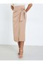 Beige Tie-Up Wrap Front Midi Skirt - 2