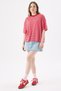 Crep Women's Red Striped Short Sleeve T-Shirt Oversize Fit Soft Knitted Fabric - 7