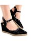 Pointed Toe Ankle Strap Mesh Wedge Heel Shoes with Straw Details