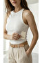 Premium White Ribbed Halter Neck Stretchy Textured Stylish Crop Tank Top Bustier - 7