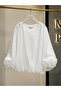 Ecru Imported Fabric Gathered Rose Detailed Casual Blouse