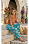 Women's Patterned Woven Viscose Wide-Leg Trousers with Comfortable Cut and Elastic Waist - 4
