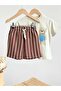 Bear Printed Boys' T-Shirt and Shorts Set - 4