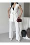 Tie-Fastened Blazer Vest and Wide-Let Pants Suit