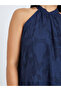 Navy Blue Burnout Layered A-Line Maxi Dress with Halter Neck - 4