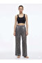 Women's Leopard Patterned Elastic Wide-Leg Shiny Stylish Stone Color Trousers - 2