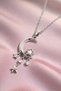Women's Silver Color Steel Moon Star Crescent Pendant Minimal Stylish Necklace with Dangling Stones - 3
