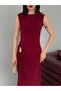 Burgundy Shoulder Buckle Gathered Long Dress - 5