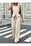 Women's Sleeveless Front Buttoned Vest Trousers Two Piece Set - 5