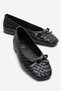 Garen Black Knitted Genuine Leather Bowknot Women's Ballerina Shoes