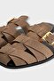 Gold Accessory Belt Buckle Detail Suede Women's Slippers Vi̇zon - 4
