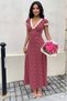 New Season Women's Short Sleeve Deep V Collar Lace Detailed Floral Patterned Long Single Jersey Dress - 2