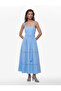 Cotton Brode Lace Detailed Square Collar Strap Long Poplin Dress - 2
