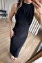 Black Draped Sleeveless Slit Maxi Dress - 4