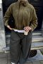 Women's Oversize Suede Bomber Jacket Khaki - Loose Fit Soft Textured Seasonal - 4