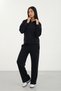 Navy Blue Women's Modal Hooded Tracksuit Set with Zipper Top and Wide-Leg Bottom, Comfortable Fit - 3
