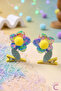 Set of 2 3D Dimensional Handmade Rainbow Colorful Pompom Sequin Floral Swinging Clips Hair Clips