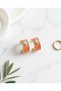 Orange Sparkling Stone Enamel Gold Hoop Earrings - 2