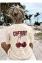 Bej Cherry Oversized T-Shirt - 2