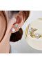 Gold Color Pearl Fish Tail Design Zircon Stone Non-Tarnish Steel Earrings
