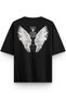 Women's / Men's Semi-Oversize T-Shirt Angel Wing Back Print Black T-Shirt 1387