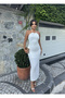White Halter Neck Long Dress with Accessories - 2