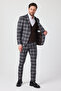 Tarcisi Men's Navy Blue-Brown Plaid Mono Collar Polyviscon Fabric Jacket+Pants+Vest Slim Fit Suit - 7