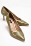 Women's Green Flat Thin Heeled Stiletto Heel Height 7 Cm.