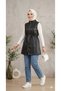 Women's Black Belted Waist-Cinching Faux Leather Vest with Zipper