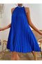 Women's Turtleneck Off-The-Shoulder Pleated Short Janjan Crepe Dress - 4
