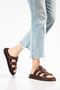 Della Women's Brown Leather Gold Detailed Poly Sole Slippers - 4