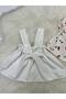 Girl's 2-Piece Set with Adjustable Straps, White Color Salopet & Madonna Collar Blouse Set - 3