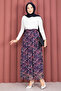 Floral Patterned Chiffon Tulle Skirt with Elastic Waist Navy Blue - 3