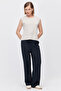 Women's Comfortable Cut Pants with Front Seam Detail - 3