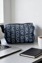 Dark Navy Blue Text Printed Cosmetic Bag Zippered Makeup Organizer Daily Use Bag - 3