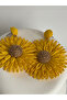 Yellow Brown Flower Straw Earrings (7 cm) - 3